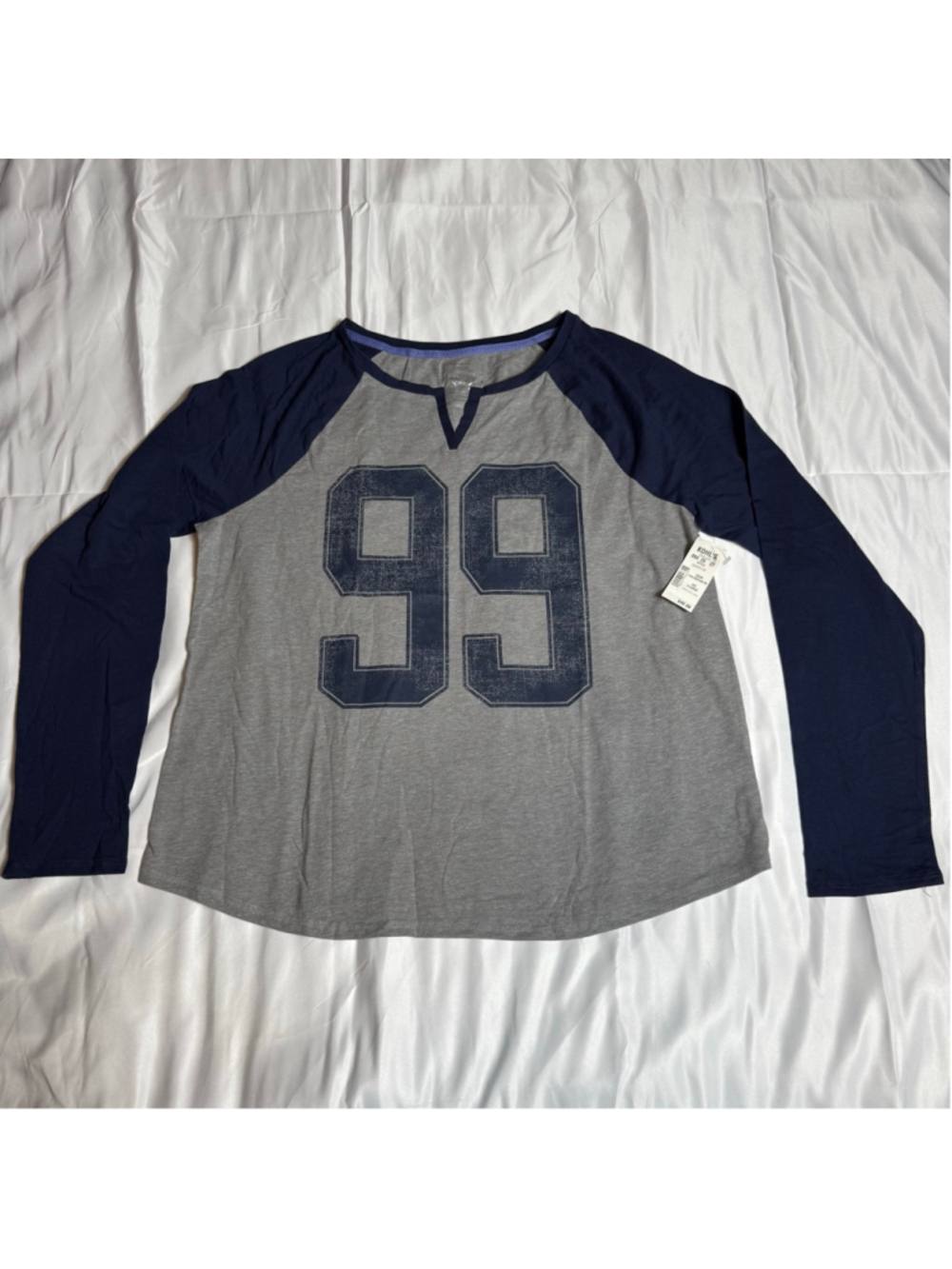 Women's SO Gray Navy 99 Long Sleeve Pajama Top XL
